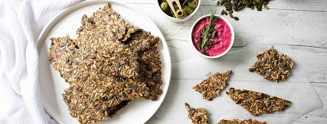 Aerial view of Seaweed Five Seed Crackers Served on Plate 