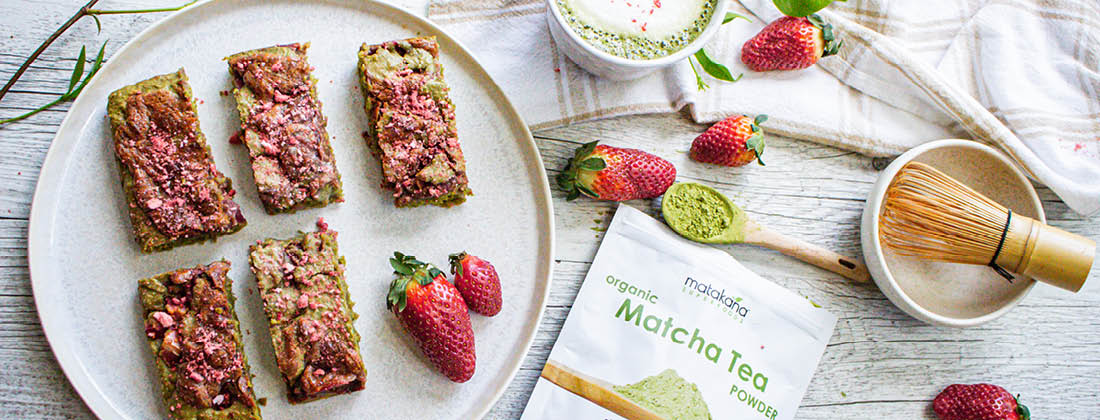 gluten-free strawberry matcha blondies