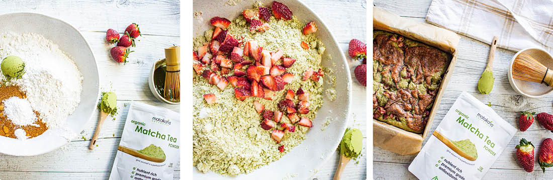 Gluten-free strawberry matcha blondies method